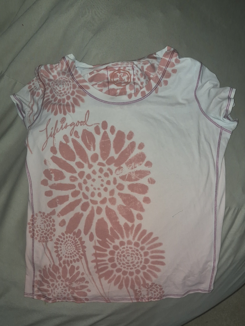 Life Is Good White Tee with Dusty Rose Floral Print
